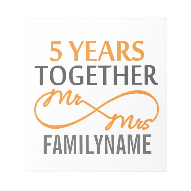 Custom Mr and Mrs 5th Anniversary Notepad (Front)