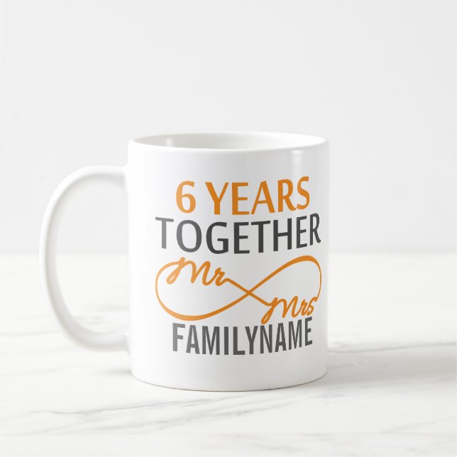 Custom Mr and Mrs 6th Anniversary Coffee Mug (Left)