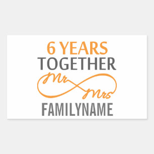 Custom Mr and Mrs 6th Anniversary Rectangular Sticker