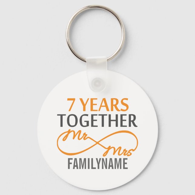 Custom Mr and Mrs 7th Anniversary Key Ring (Front)