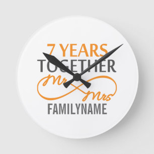 Custom Mr and Mrs 7th Anniversary Round Clock