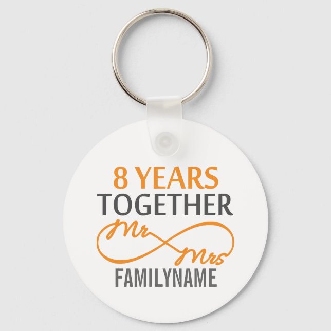 Custom Mr and Mrs 8h Anniversary Key Ring (Front)