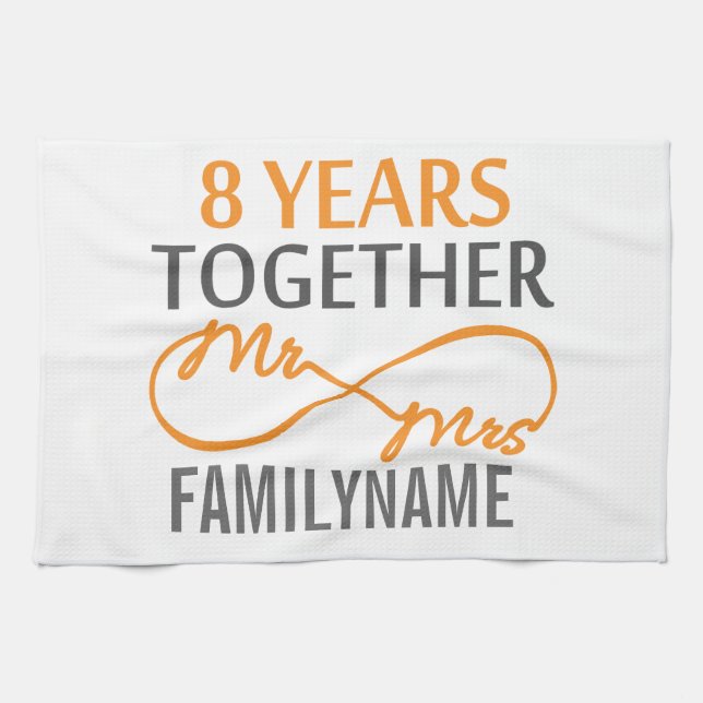 Custom Mr and Mrs 8h Anniversary Tea Towel (Horizontal)