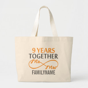Custom Mr and Mrs 9th Anniversary Large Tote Bag