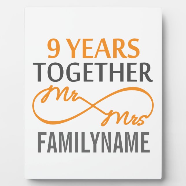 Custom Mr and Mrs 9th Anniversary Plaque (Front)