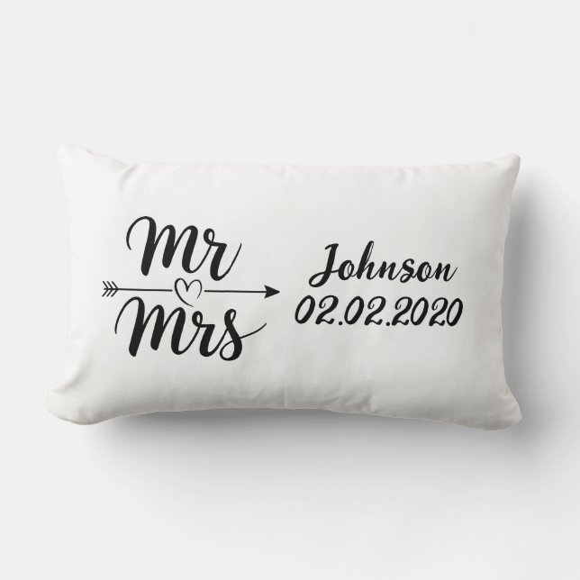 Custom Mr. and Mrs. Black and White Wedding Pillow (Front)
