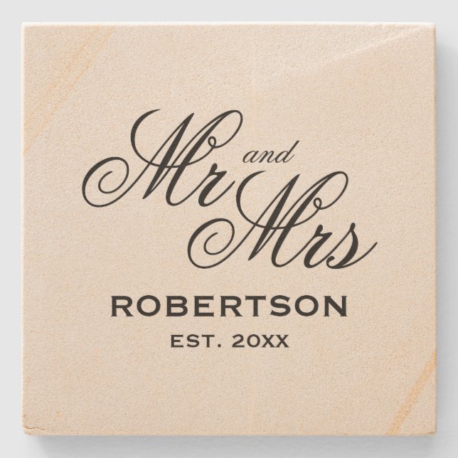 Custom Mr and Mrs couple square sandstone coaster (Front)