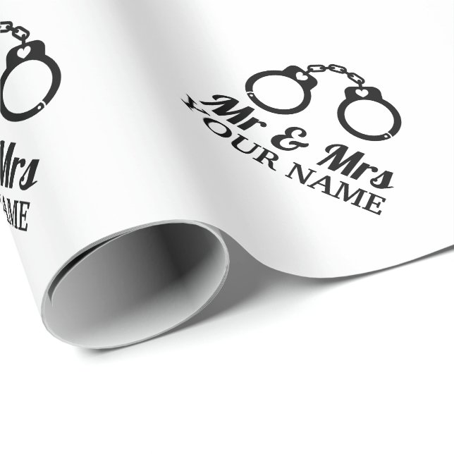 Custom Mr and Mrs handcuffs wedding gift Wrapping Paper (Roll Corner)