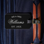 Custom mr and mrs name newly weds wedding travel luggage tag<br><div class="desc">Custom mr and mrs name newly weds wedding travel luggage tag. Elegant typography design for bride and groom, couple, honeymooners, husband and wife etc. Chic black and white baggage labels for suitcase or bag. Personalised accessories for him and her. Great gift for classy honeymoon, marriage, bridal shower, engagement, anniversary etc....</div>