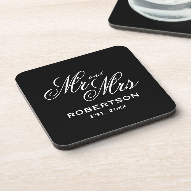 Custom Mr and Mrs name plastic beverage coaster (Left Side)