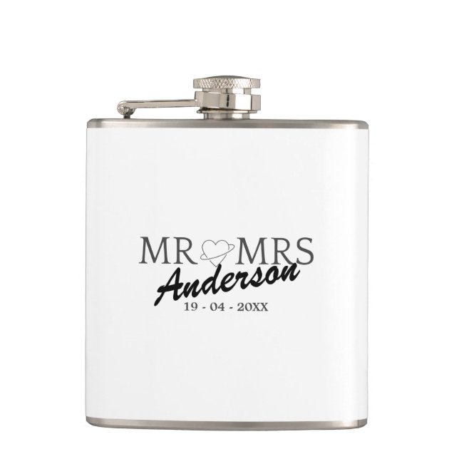 Custom Mr and Mrs Wedding Family gift Hip Flask (Front)