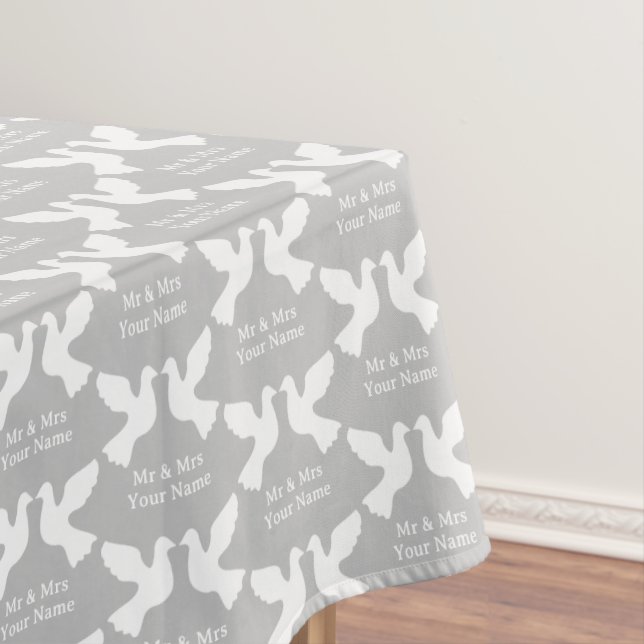 Custom Mr and Mrs wedding reception tablecloths (In Situ)