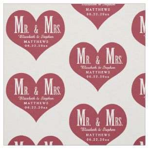 Custom Mr. and Mrs. Wedding White Heart Template Fabric