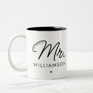 Custom Mr. Est. Modern Elegant Script Newlywed Two-Tone Coffee Mug