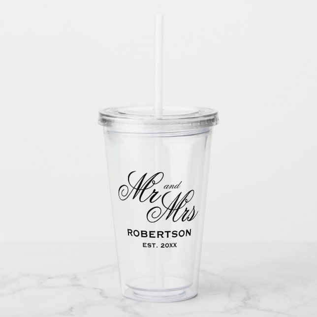 Custom Mr & Mrs acrylic tumbler glass for wedding (Front)