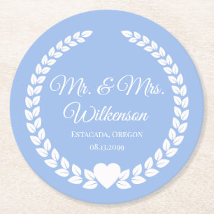 Custom Mr. & Mrs. Bride and Groom Newlywed Round Paper Coaster