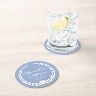 Custom Mr. & Mrs. Bride and Groom Newlywed Round Paper Coaster