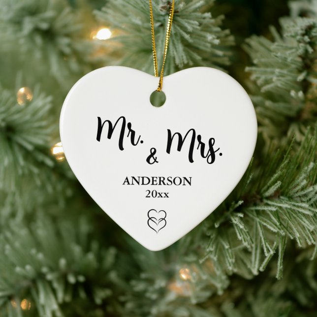 Custom Mr. & Mrs. Christmas Name and Year Ceramic Tree Decoration (Tree)