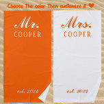 Custom Mr&Mrs Honeymoon Gift Newlyweds Orange Beach Towel<br><div class="desc">Welcome the happy newlyweds to their honeymoon with our custom Mr&Mrs Orange Beach Towel! This soft and absorbent towel is personalised with the couple's names and established year,  making it a perfect gift to celebrate their special union.</div>