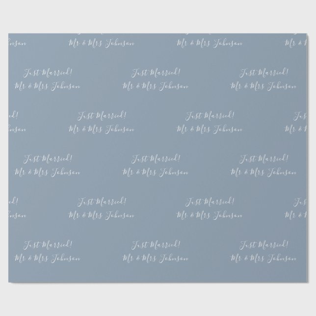 Custom Mr & Mrs Just Married! Dusty Blue Wedding Wrapping Paper (Flat)