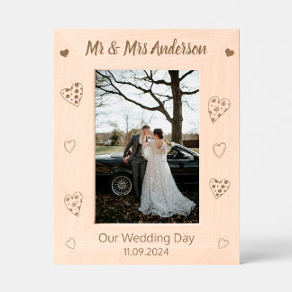 Custom Mr. & Mrs. Keepsake Wedding Day Wooden Etched Frames