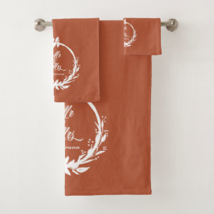 Custom Mr & Mrs Terracotta Rust Newlyweds Bath Towel Set