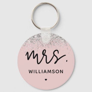 Custom Mrs.   Elegant Wedding Glitter Confetti Key Ring