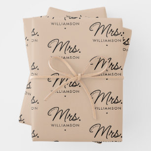 Custom Mrs. Est. Modern Elegant Script Newlywed Wrapping Paper Sheet