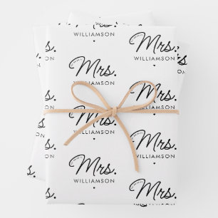 Custom Mrs. Est. Modern Elegant Script Newlywed Wrapping Paper Sheet