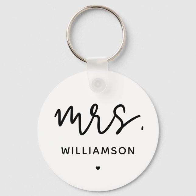 Custom Mrs. | Minimalist Wedding New Couple Modern Key Ring (Front)