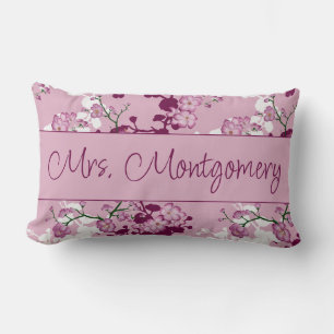 Custom Mrs Mr Elegant Pink Cherry Blossoms  Lumbar Cushion