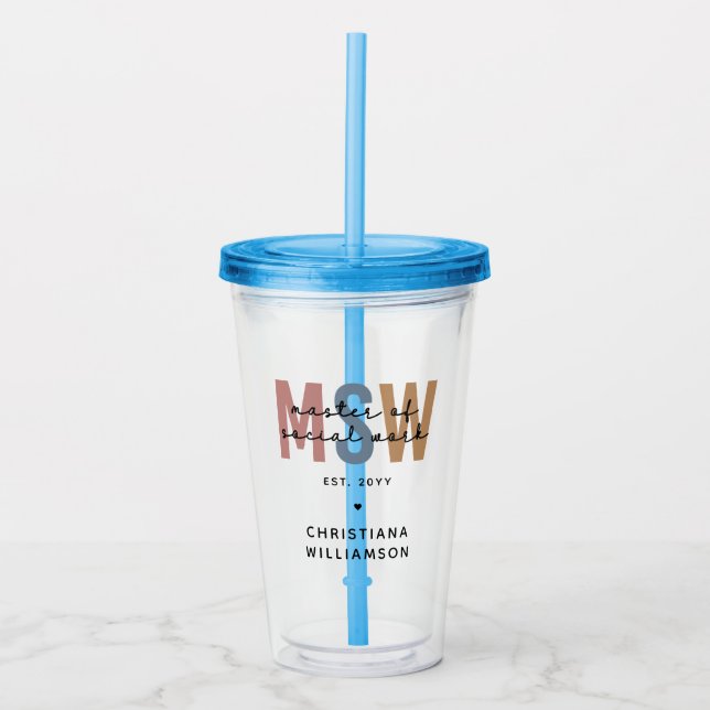 Custom MSW Master of Social Work Retro Graduation Acrylic Tumbler (Front)