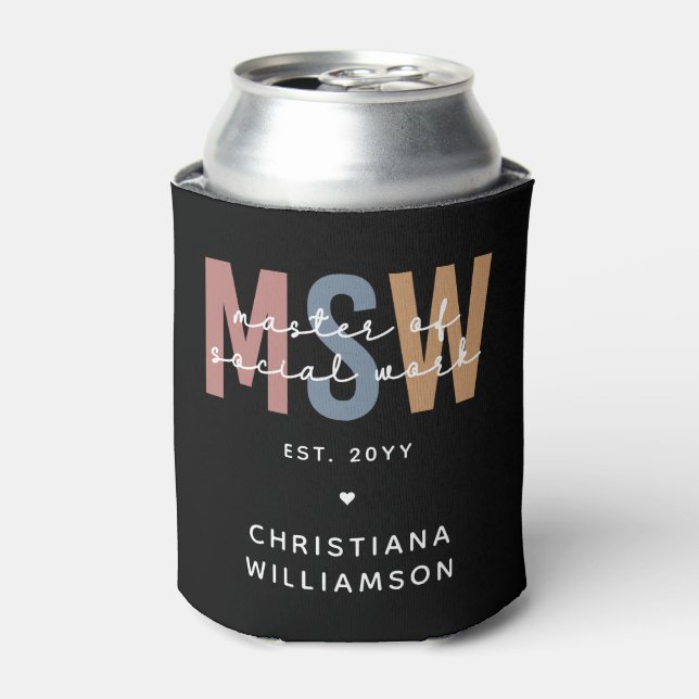 Custom MSW Master of Social Work Retro Graduation Can Cooler (Can Front)