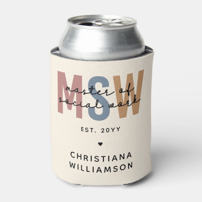 Custom MSW Master of Social Work Retro Graduation Can Cooler (Can Front)