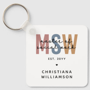 Custom MSW Master of Social Work Retro Graduation Key Ring