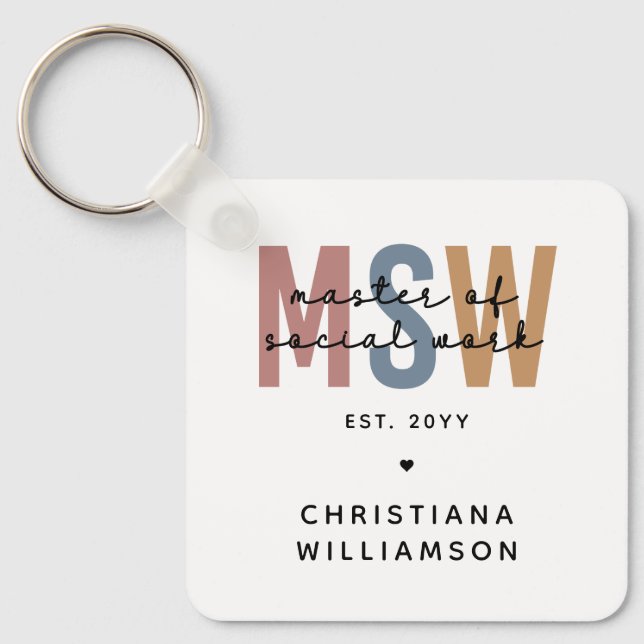 Custom MSW Master of Social Work Retro Graduation Key Ring (Front)