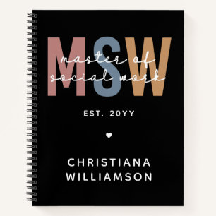 Custom MSW Master of Social Work Retro Graduation Notebook