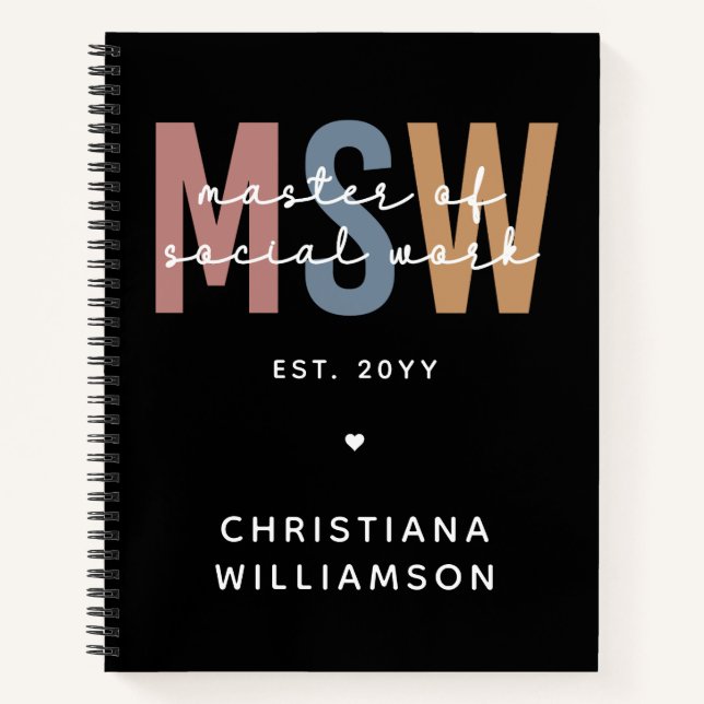Custom MSW Master of Social Work Retro Graduation Notebook (Front)