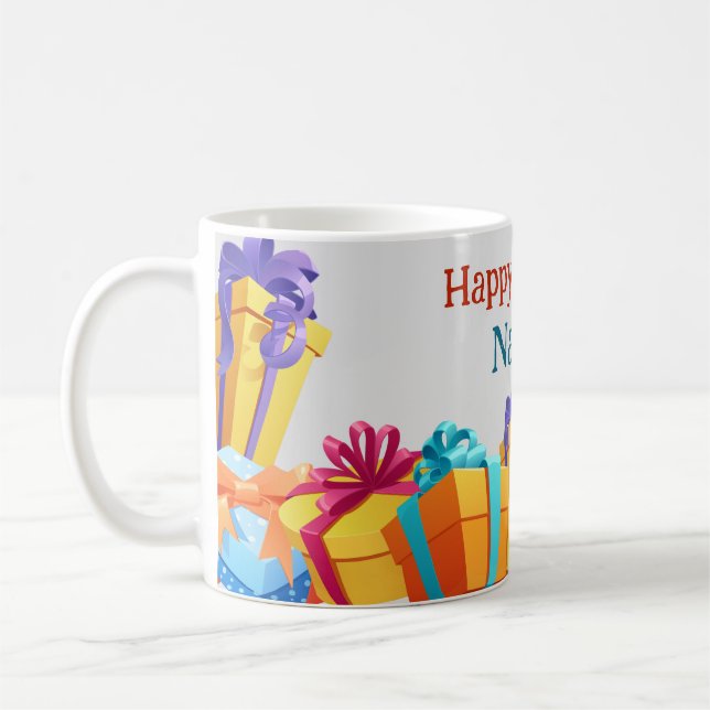 Custom Mug colourful Happy Birthday gifts grey BG (Left)