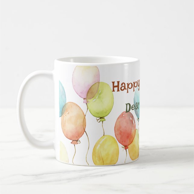 Custom Mug Happy Birthday Cute Watercolor Balloons (Left)