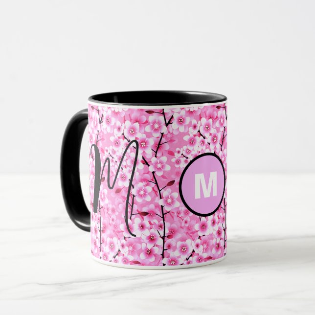 Custom Mug | Pink Floral Monogrammed Initial Mug (Front Left)