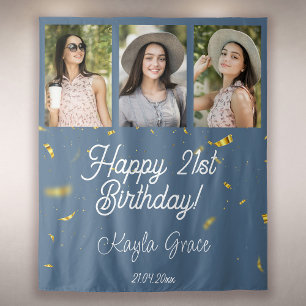 Custom Multi Photo Birthday Party Wall Backdrop Tapestry