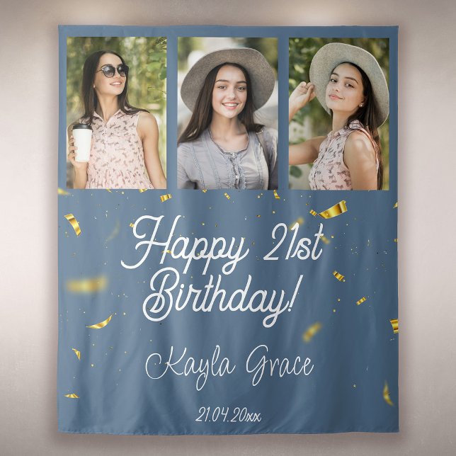 Custom Multi Photo Birthday Party Wall Backdrop Tapestry (Creator Uploaded)
