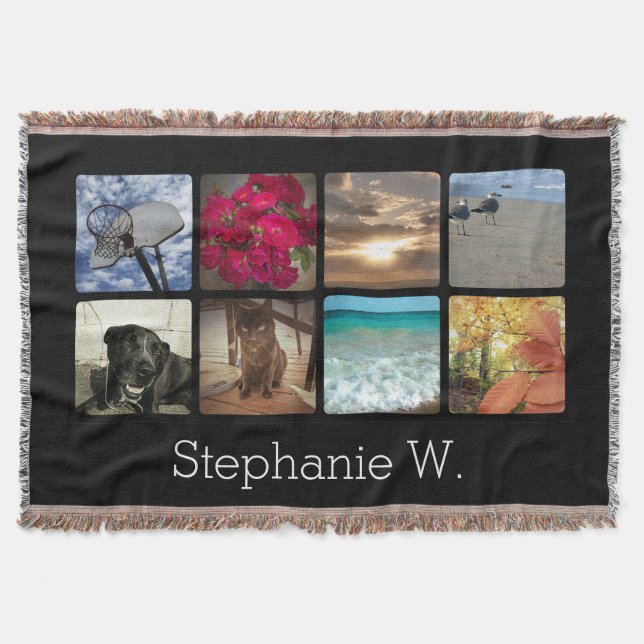 Custom Multi Photo Name Mosaic Picture Collage Throw Blanket (Front)
