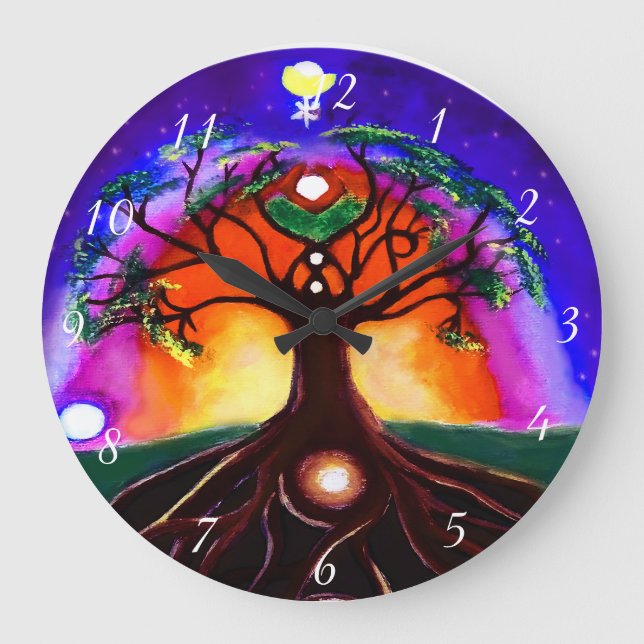 Custom multicolor unique painted tree of life large clock (Front)