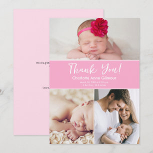 Custom Multiple Photos Soft Pink Baby Girl Shower Thank You Card
