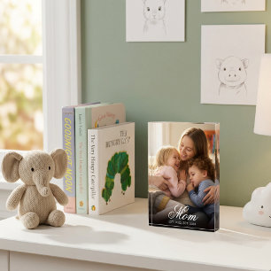 Custom Mum Established Elegant Script Photo Block