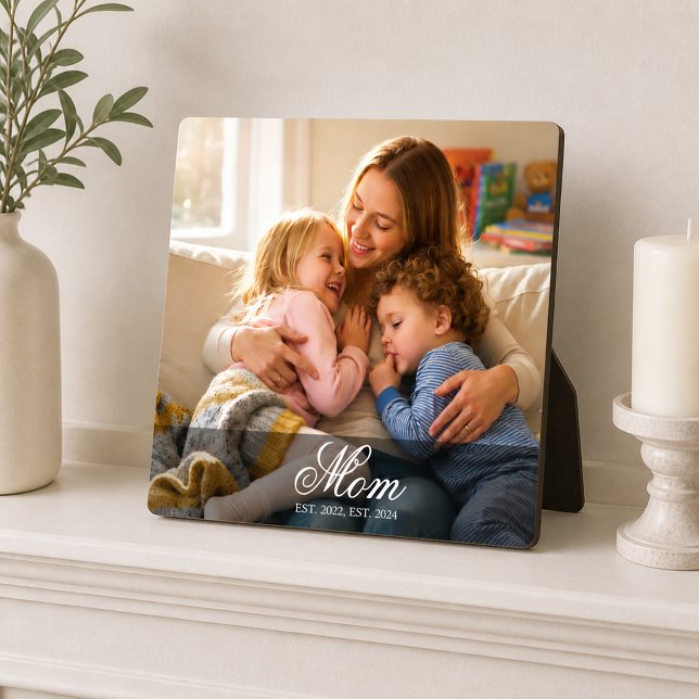 Custom Mum Established Elegant Script Photo Plaque (Custom Mom Established Elegant Script Photo Plaque)