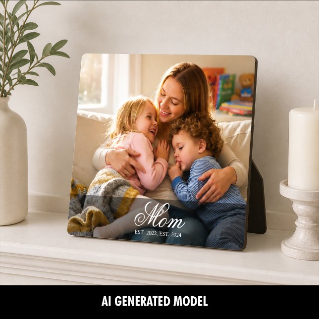 Custom Mum Established Elegant Script Photo Plaque (Custom Mom Established Elegant Script Photo Plaque)