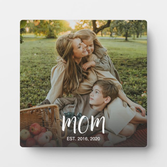 Custom Mum Established Est Fun Modern Script Photo Plaque (Front)